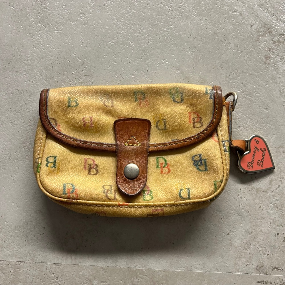 Dooney & Bourke Rainbow Monogram Coin Pouch Yellow Vintage Heart Charm 1233